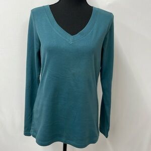 LOFT 100% cotton v-neck long-sleeved tee in light teal, size Large